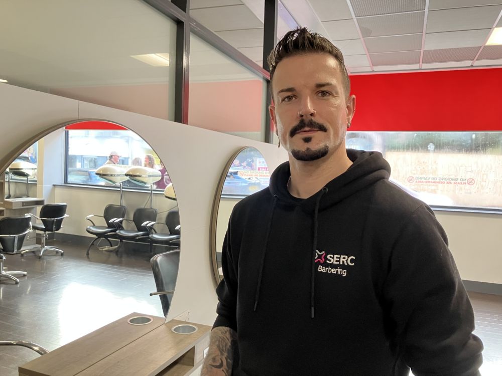 Barbering Trainee Andrew Cassidy in the SERC salon on the Lisburn Campus